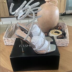 Fashion Nova Silver Glitter Heels